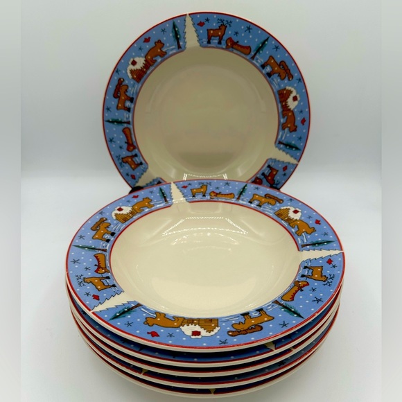 Pine Lodge Soup Cereal Bowls Bear Moose Cabin Woods Meiwa Art  Set Of 6 - Picture 1 of 5